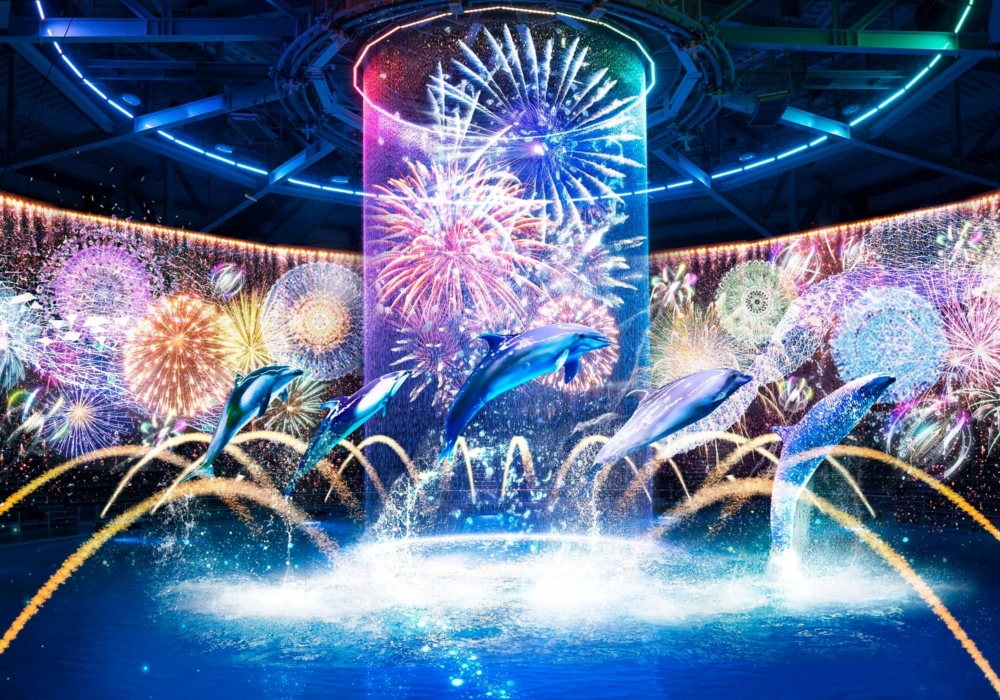 品川水族館重頭戲-海豚表演,結合夏季音樂祭主題音樂及燈光等呈現,超精彩!