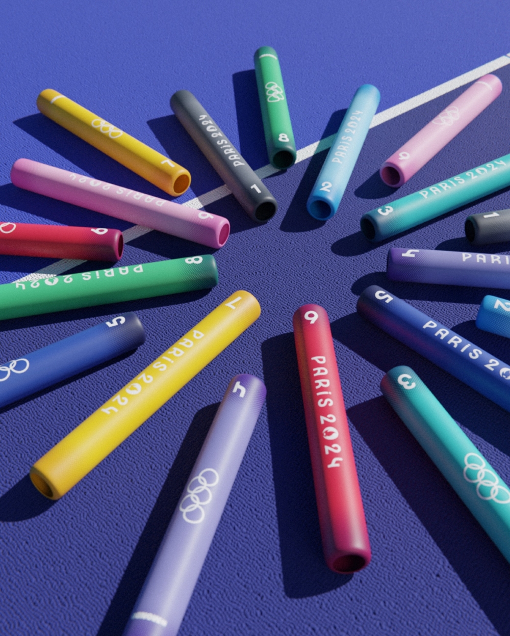 接力棒則製成紅黃藍綠粉等多種顏色，並加入漸層感，畫力十足！