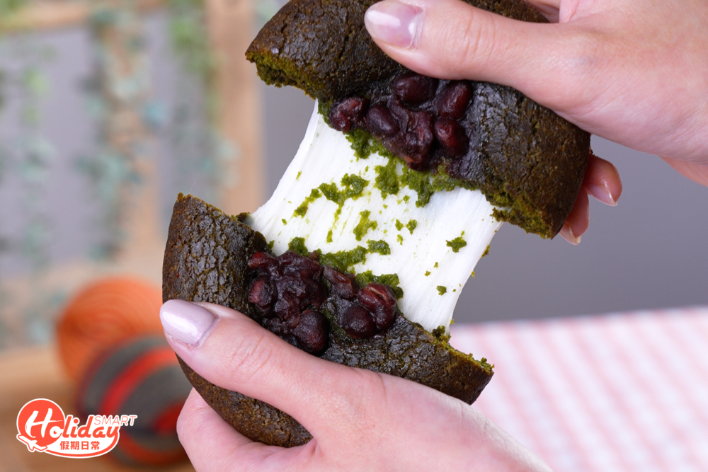 拉絲效果十足，口感煙韌，帶濃郁抹茶味。