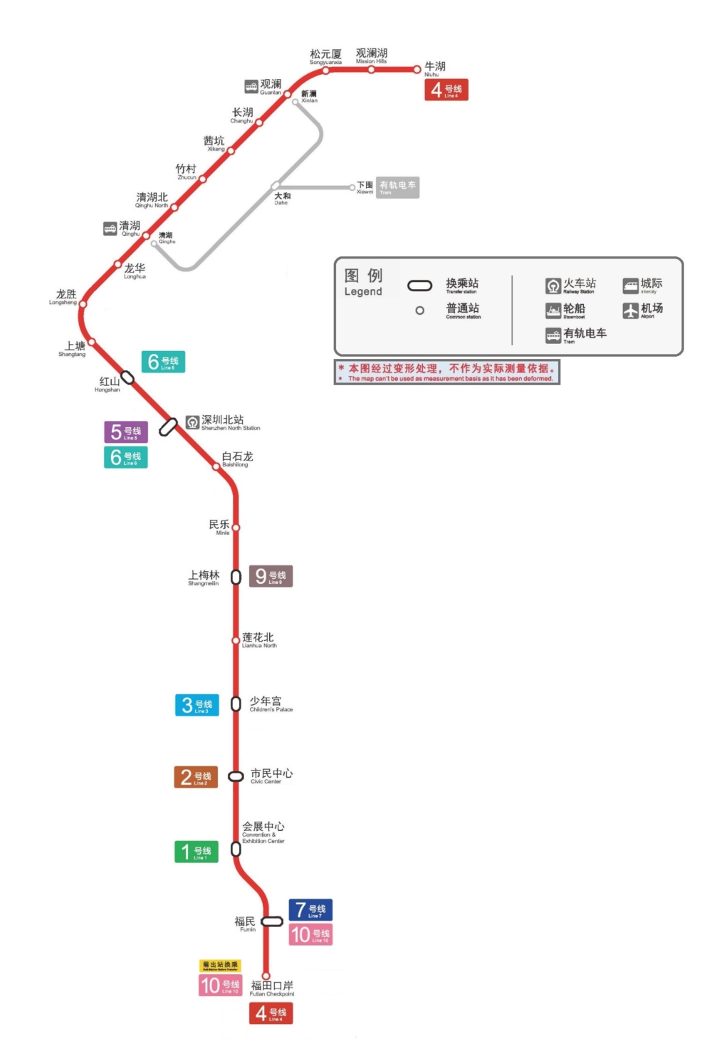 深圳地鐵4號線地鐵路線圖。