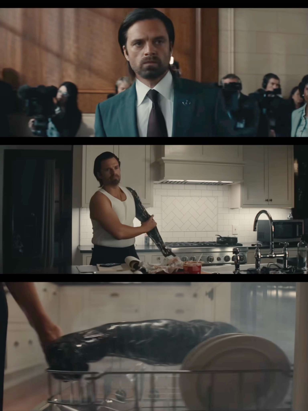 Bucky擔任美國政府要職，但似乎太久沒有戰鬥，腰間明顯有贅肉，更將振金手臂放入洗碗機！？