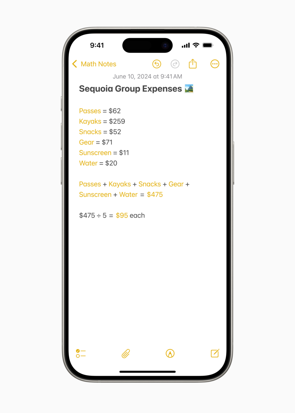 在「備忘錄」app 輸入的公式及方程式可即時由「Math Notes」破解！