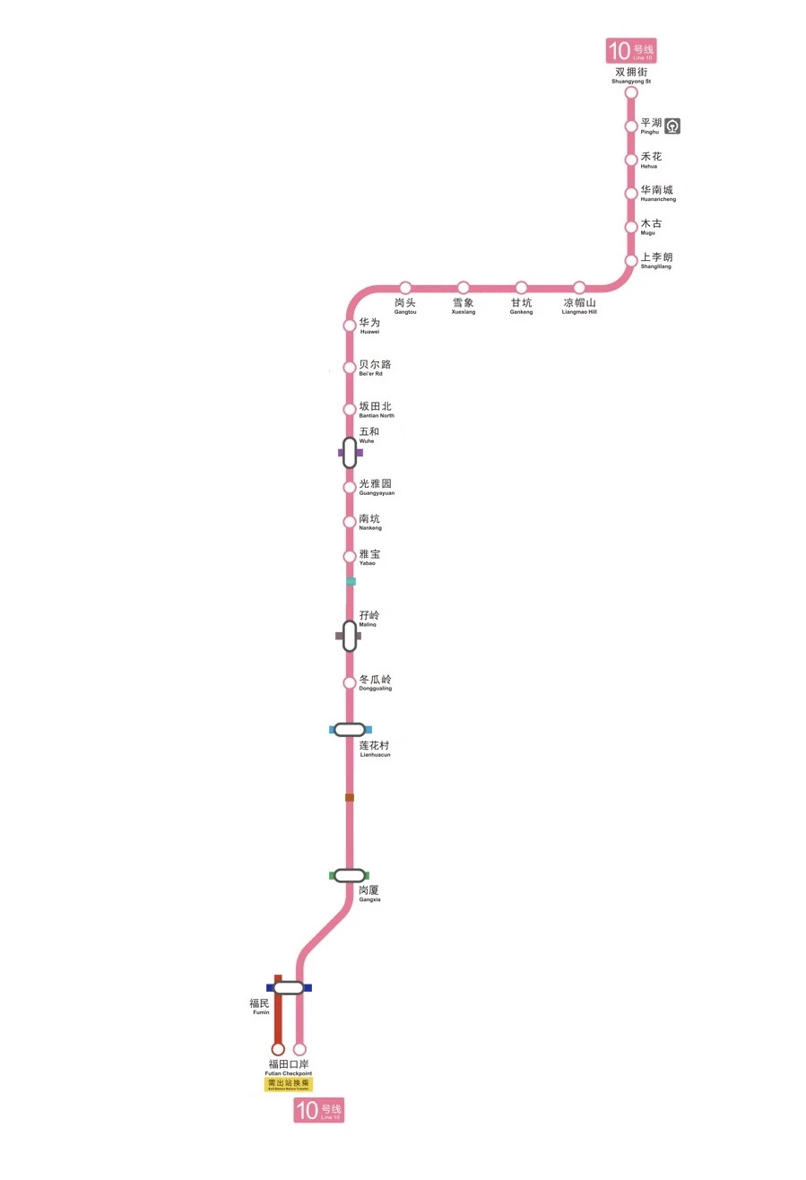 深圳地鐵10號線地鐵路線圖。