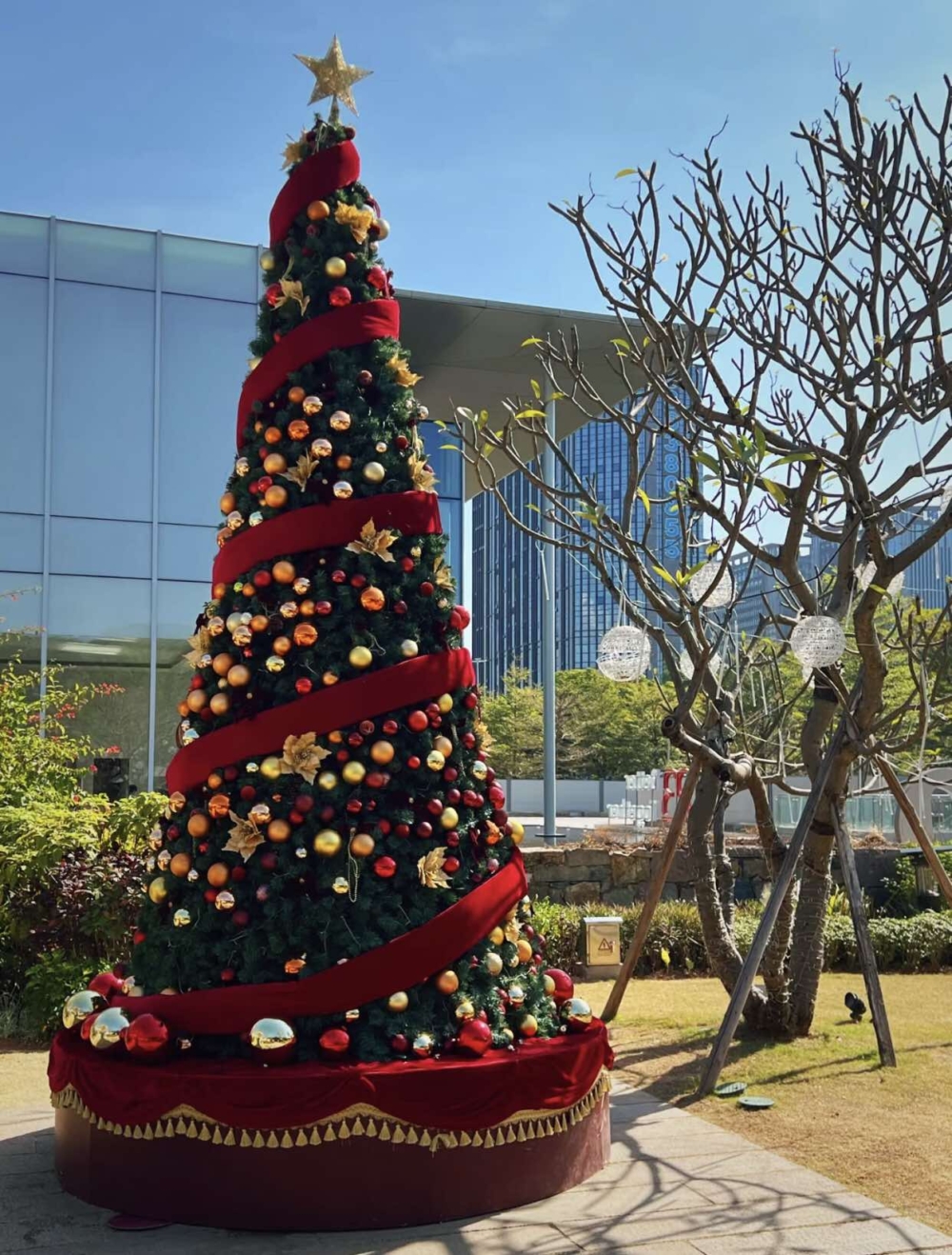 巨型聖誕樹以紅色為主調超搶眼！