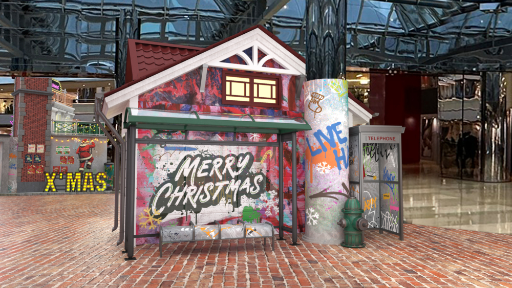 亦有塗上了「LIVE HAPPY」和「Merry Christmas」等祝福字句的牆壁。