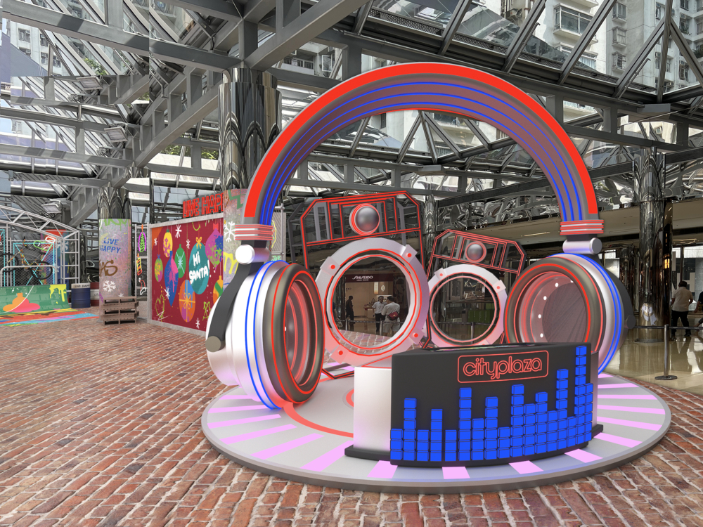 DJ競技擂台設有巨型耳機。