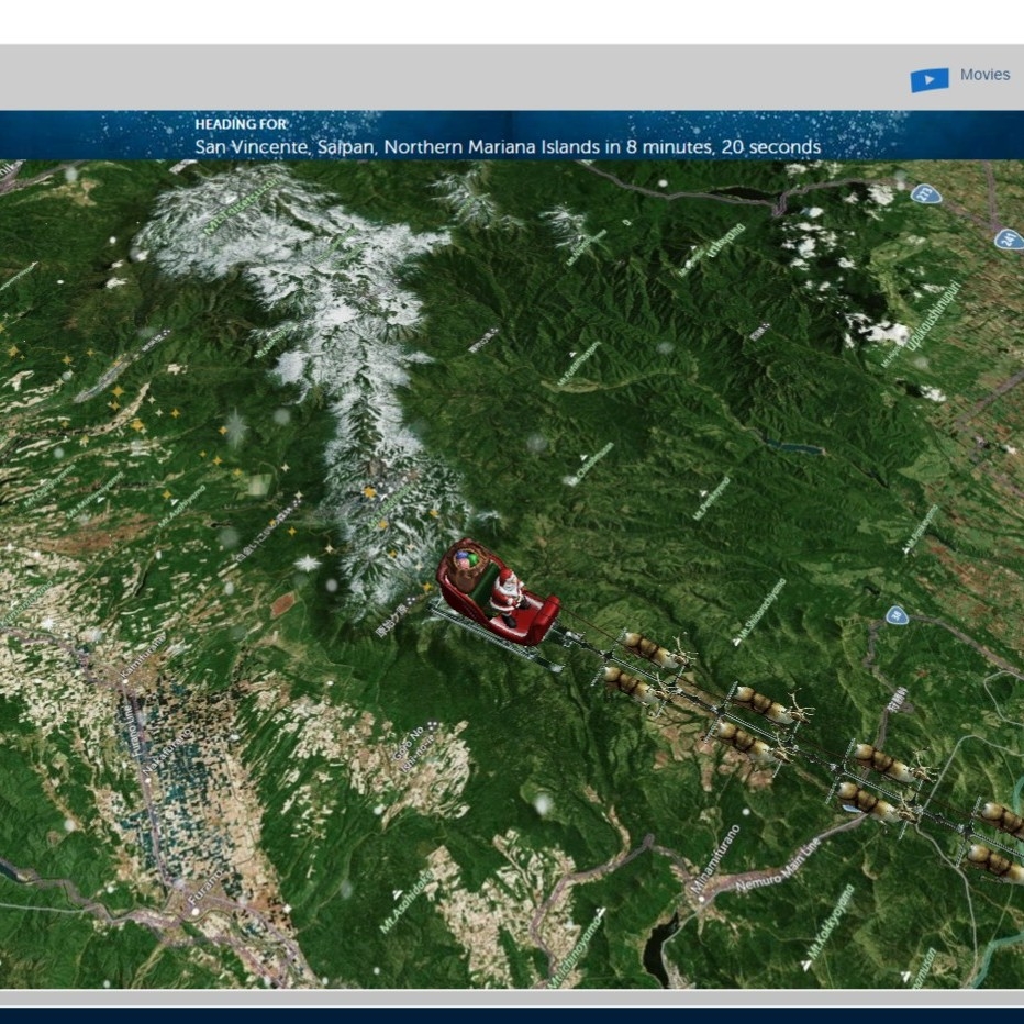 NORAD TRACKS SANTA不但可查看聖誕老人的飛行地圖路線,更會公佈他預計前往的地點、時間及派送禮物數量等~