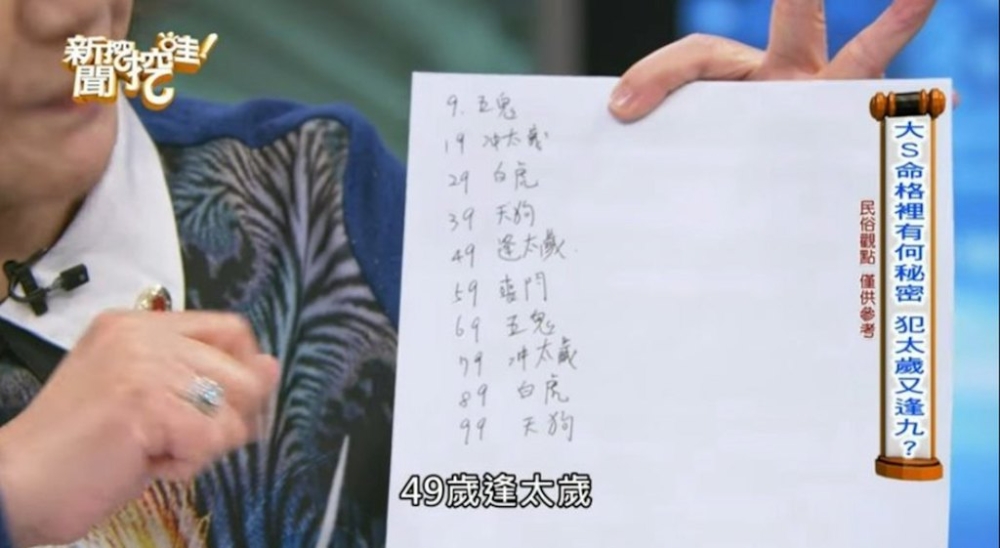 同時周映君亦表示相當擔心小S,指出現年46歲小S的命格的狀態與大S極為相似!
