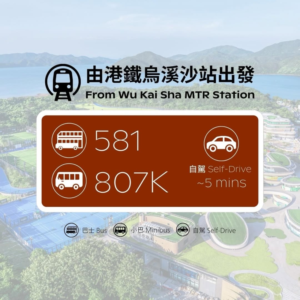 大家亦可以乘坐港鐵到烏溪沙站下車，然後轉乘巴士或小巴即可到達西沙GO PARK。