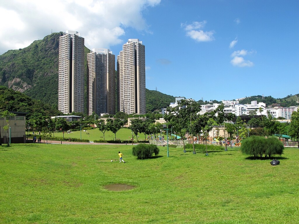 中央草坪面積寬廣，近萬平方米的綠地成為親子野餐聖地