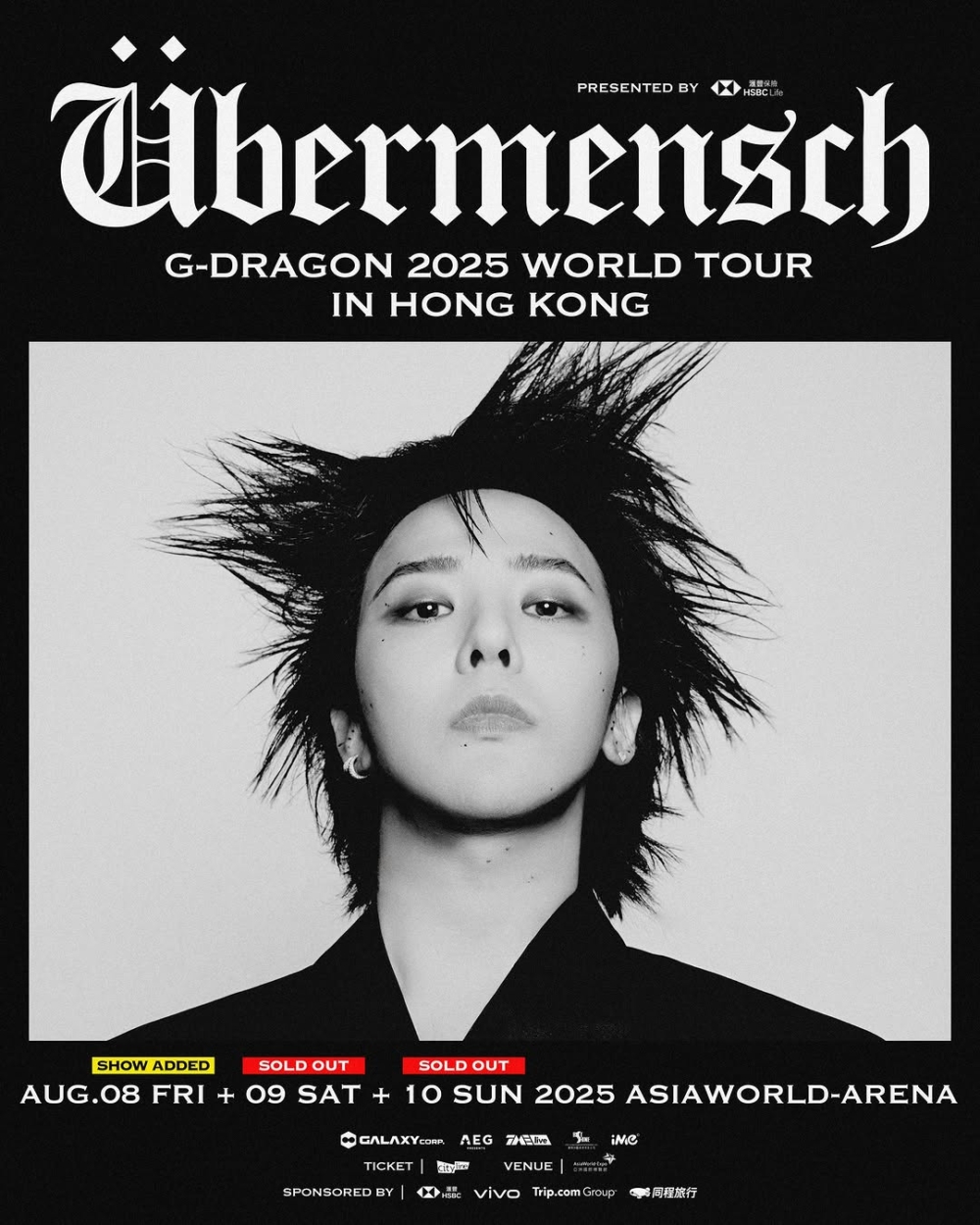 香港演唱會時間表2025｜G-DRAGON 2025 WORLD TOUR [Übermensch] IN HONG KONG。