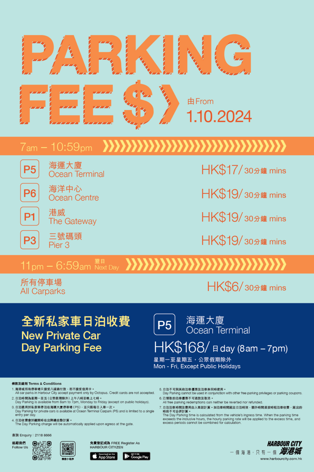 海港城四大停車收費比較表。