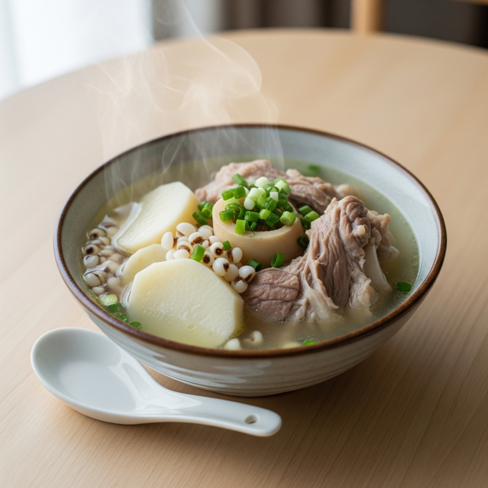 淮山和薏仁有健脾益腎，固澀祛濕。適合脾虛濕重。