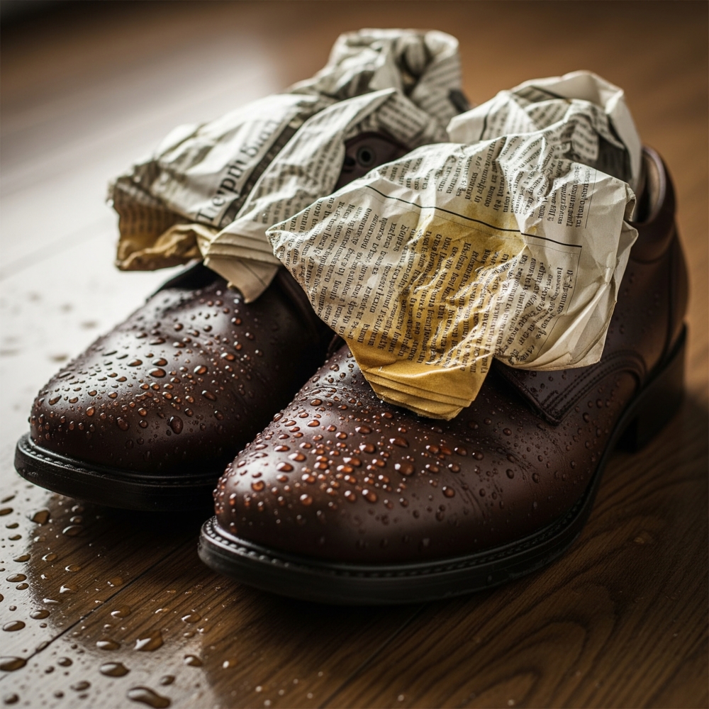 將報紙揉成團或鋪在潮濕的鞋內，可以幫助吸濕、除臭。