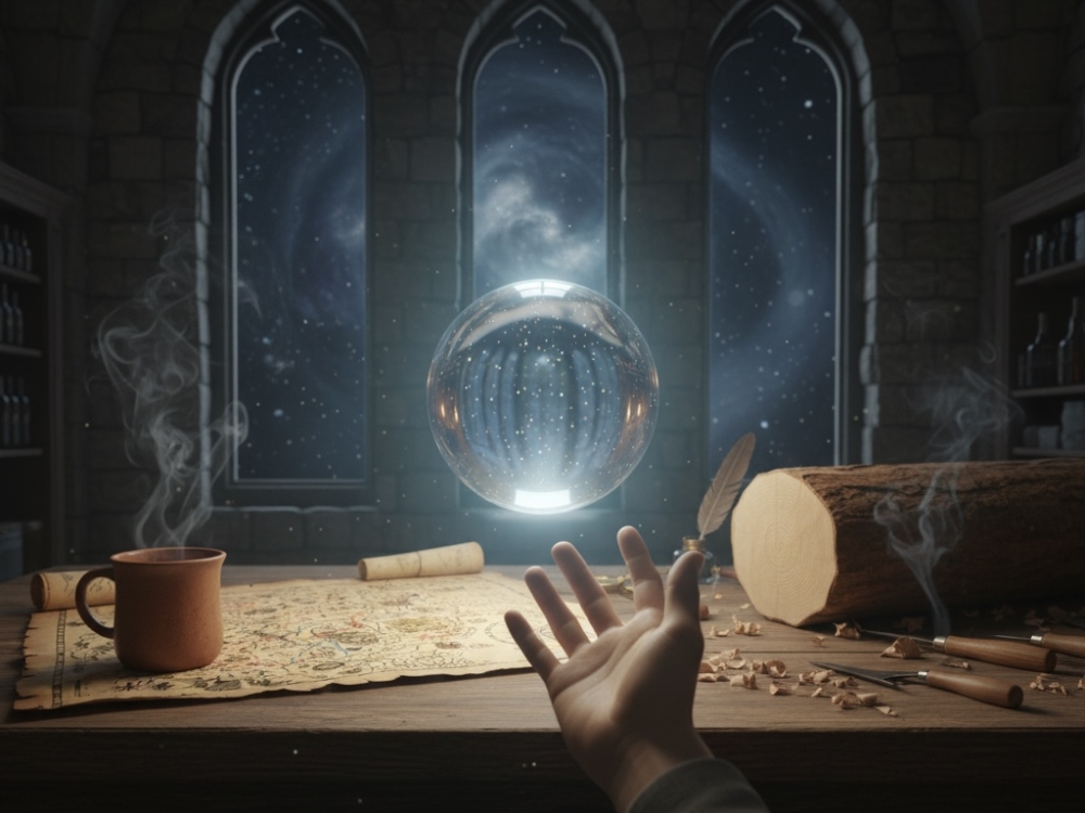 浮在半空的透明水晶球