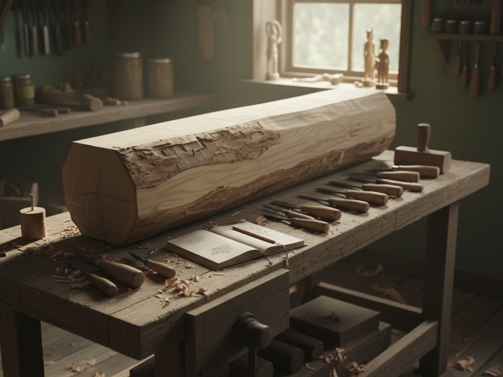 還沒被雕刻過的原木