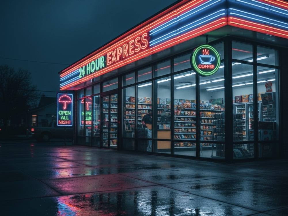 午夜便利店的霓虹燈