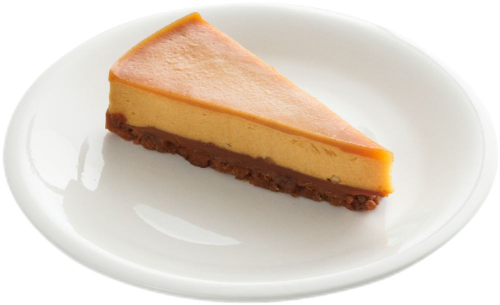 面層焦糖慕絲、夾層手工焦糖醬+焦糖脆餅底