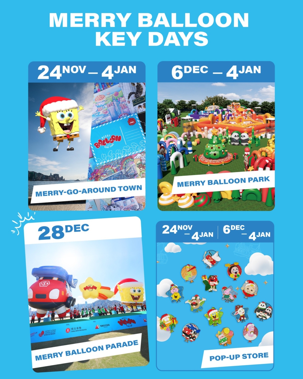 活動以AR氣球遊香港及「全城集印」為主題，只要去到全港多個熱點，就可以透過手機App捕捉巨型IP氣球AR影相聖誕打卡，亦可以買明信片周圍集印換限定周邊。
