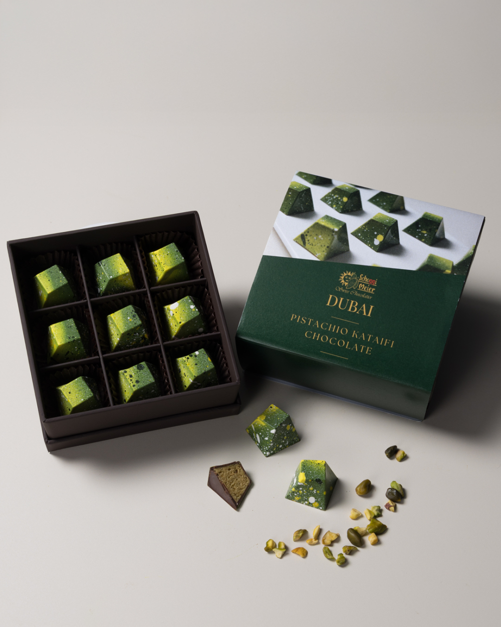 瑞士高級手工朱古力品牌Schoggi Meier推出了「杜拜風開心果朱古力系列」。