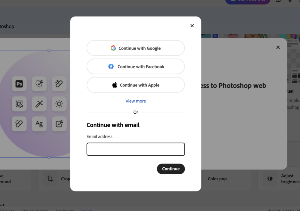 第四步： 輸入電郵免費註冊或登入 Adobe 帳戶，完成後即可直接使用。