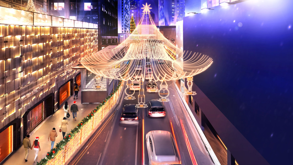 連接「聖誕天地」的遮打道將變身「星光長廊」，超過30棵樹掛滿燈飾，並連接置地廣場的11米高「Noëlia」燈塔裝置，形成一條浪漫的冬日夜間散步路線。