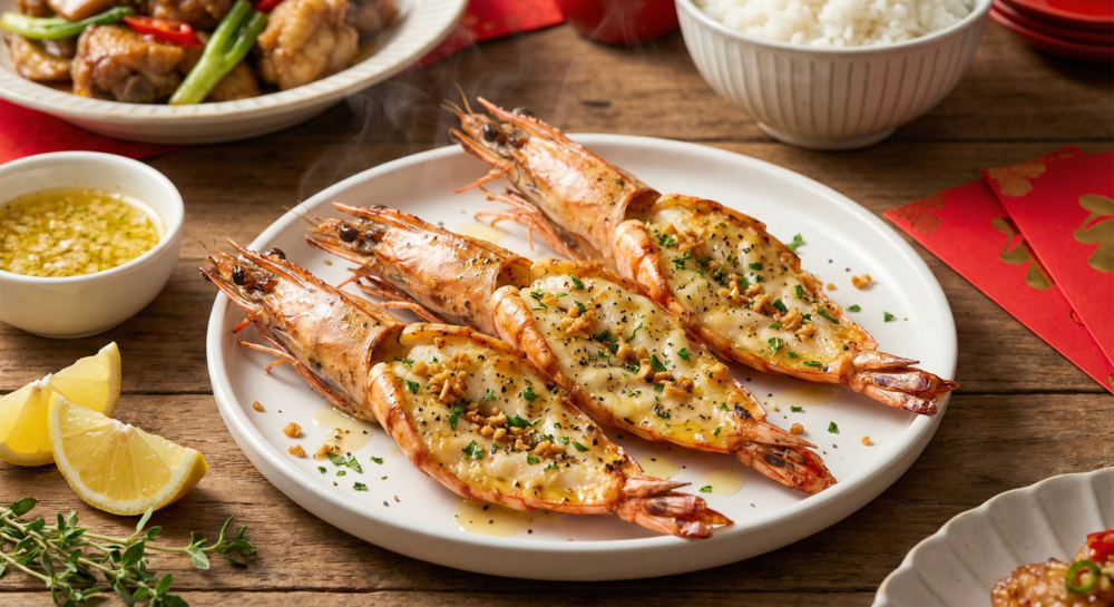 蝦諧音「哈哈」,代表新一年開開心心,全家笑哈哈!