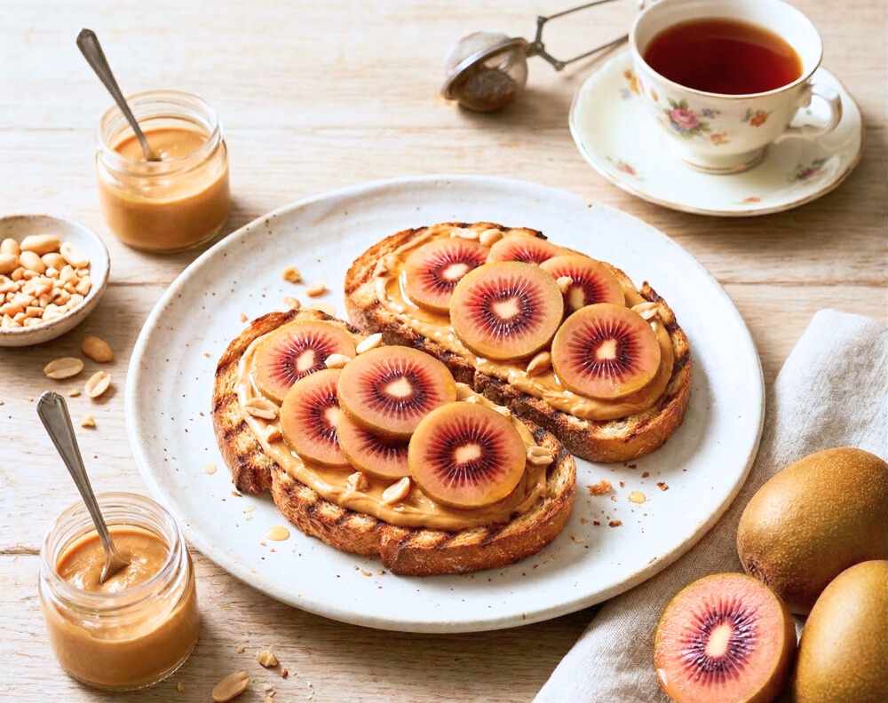 下午茶：寶石紅奇異果花生多士