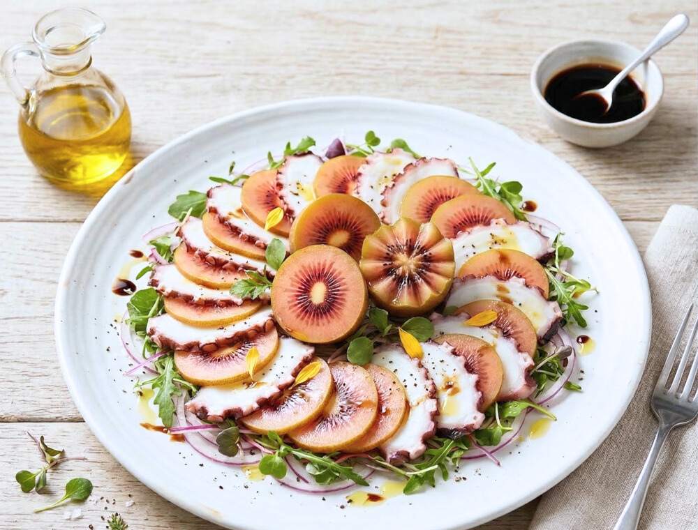 晚餐前菜：寶石紅奇異果章魚冷盤