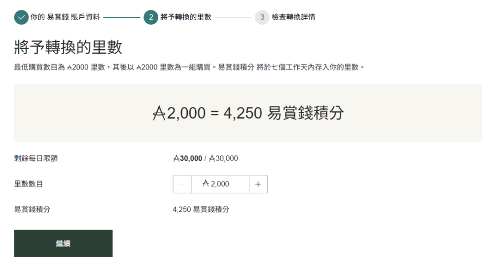 里數轉回易賞錢積分