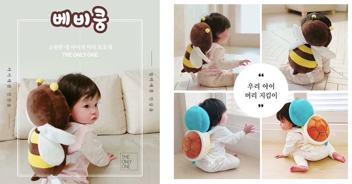 韓國瘋傳超可愛幼兒用品♥ 傑尼龜X小蜜蜂造型背包枕不只萌度爆表，還可以保護寶寶跌倒不受傷～
