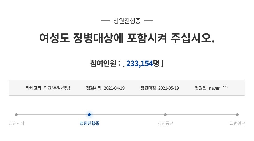 「請將女性也納入徵兵對象」請願達20萬門檻