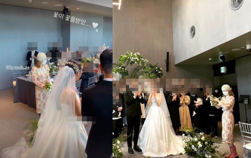 炫雅在造型師的婚禮上接了捧花