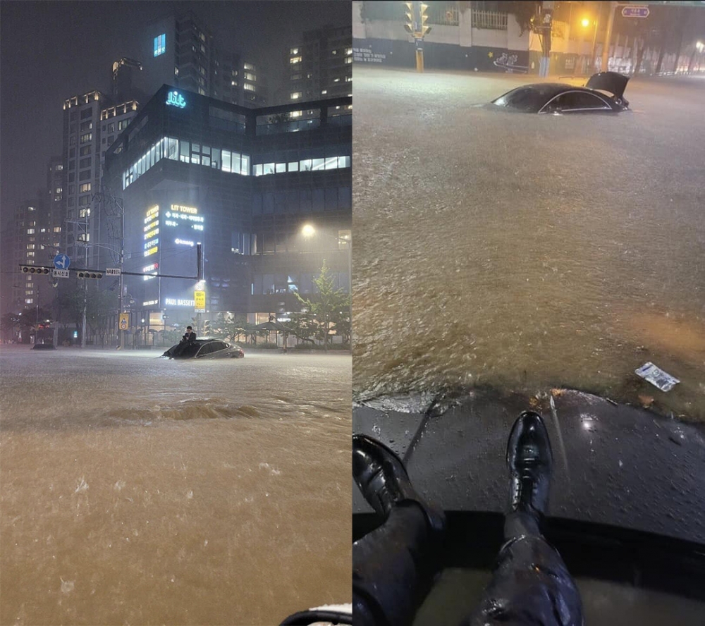 受困車頂的記者