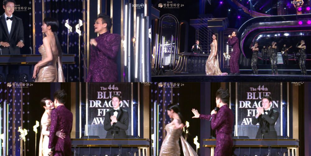 JYP表演時與主持人金憓秀互動