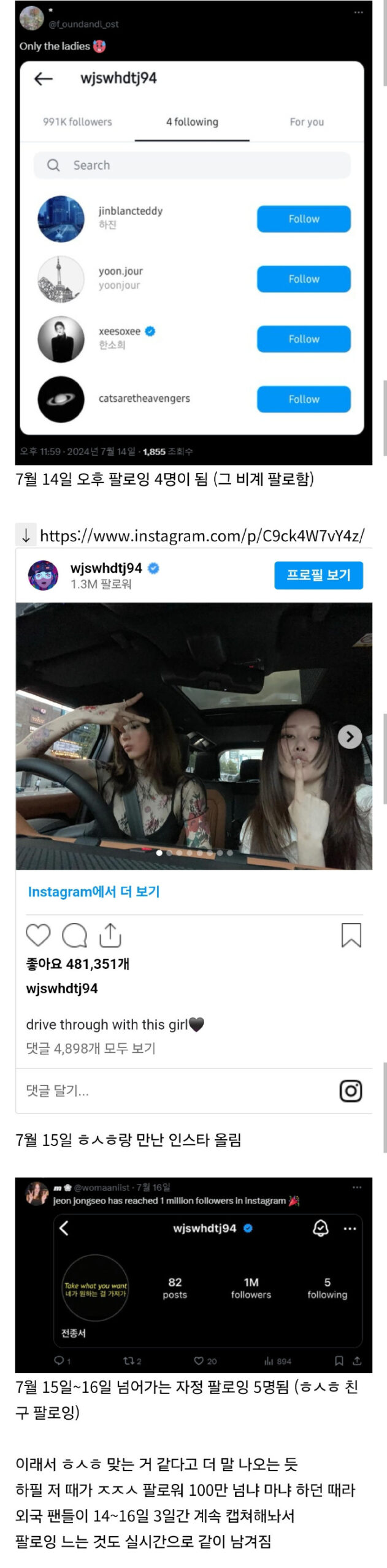 網友整理全鐘瑞關注名單時間線