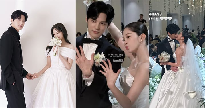 結束10年祕戀修成正果!尹善宇♥金佳恩「婚禮現場公開」愛犬也陪走紅毯