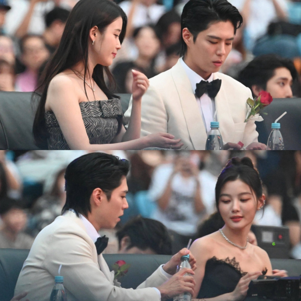 一邊給IU投喂零食，一邊貼心地為金裕貞遞水