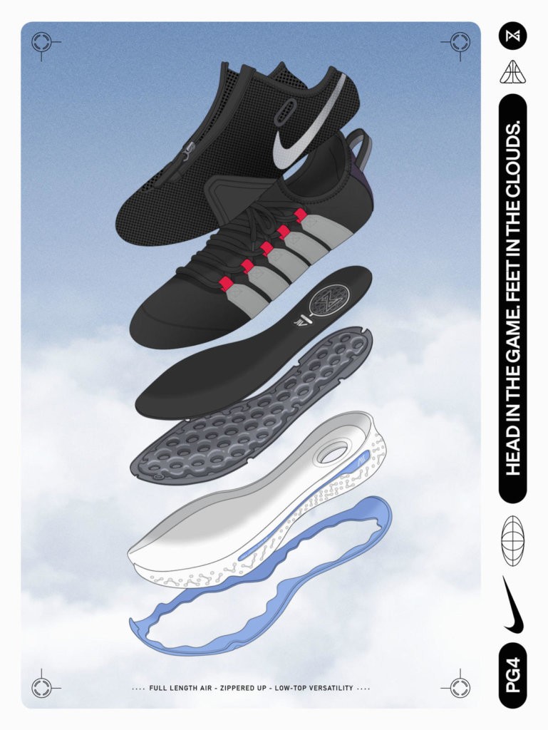 PG 4採用全掌Zoom Air緩震中底設計,加上表面遍佈點狀焊接孔的Nike Air氣墊