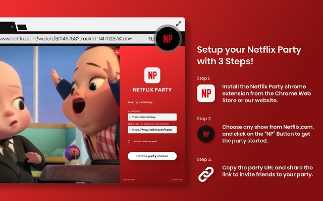 與此同時Google Chrome新增了一個有關於Netflix的擴充程式「Netflix Party」,可讓用家輕鬆地與朋友們於網上同步欣賞Netflix的影視節目