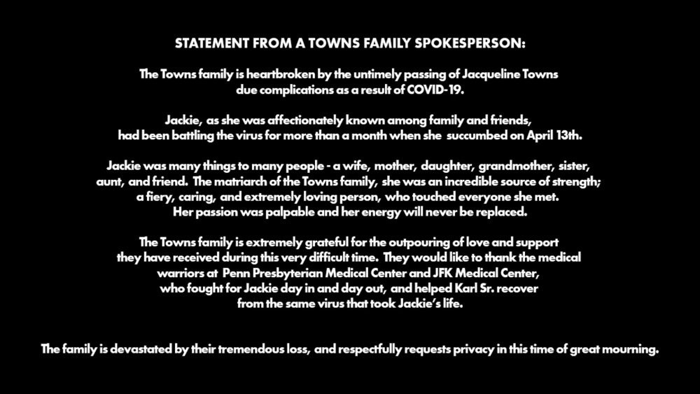 可惜的是,Towns的母親始終也不敵病魔的折磨,直至今晨與世長辭